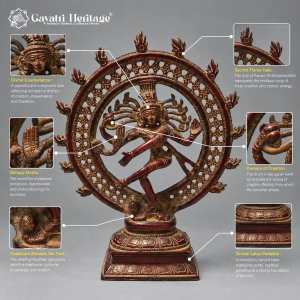 Brass Nataraja Idol – Wine Red Finish with Pierced Lattice Design