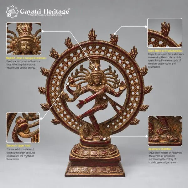 Vintage Brass Nataraja Statue – Maroon Finish with Jaali Ring Design