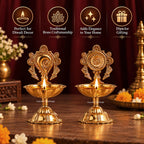 Brass Shankh Chakra Diya Set of 2 | Vishnu Oil Lamp Pair | Tirupati Balaji Style Pooja Diya | Temple Decor