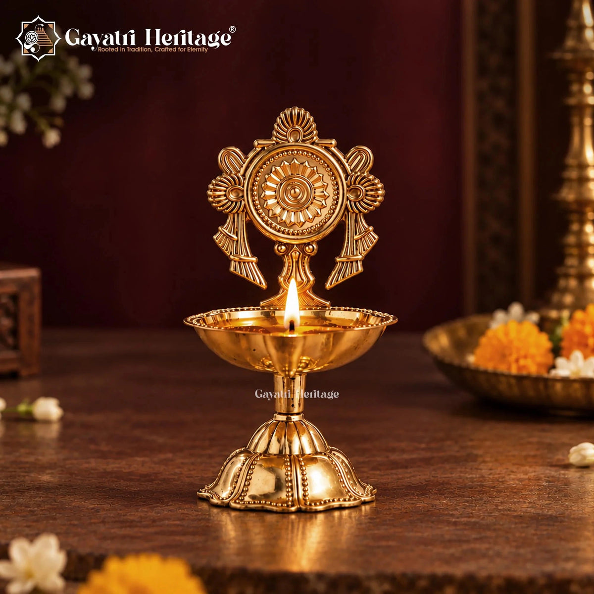 Brass Shankh Chakra Diya Set of 2 | Vishnu Oil Lamp Pair | Tirupati Balaji Style Pooja Diya | Temple Decor