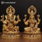 Brass Lakshmi Ganesh Idol Set, 14.2 inch, handcrafted by Gayatri Heritage