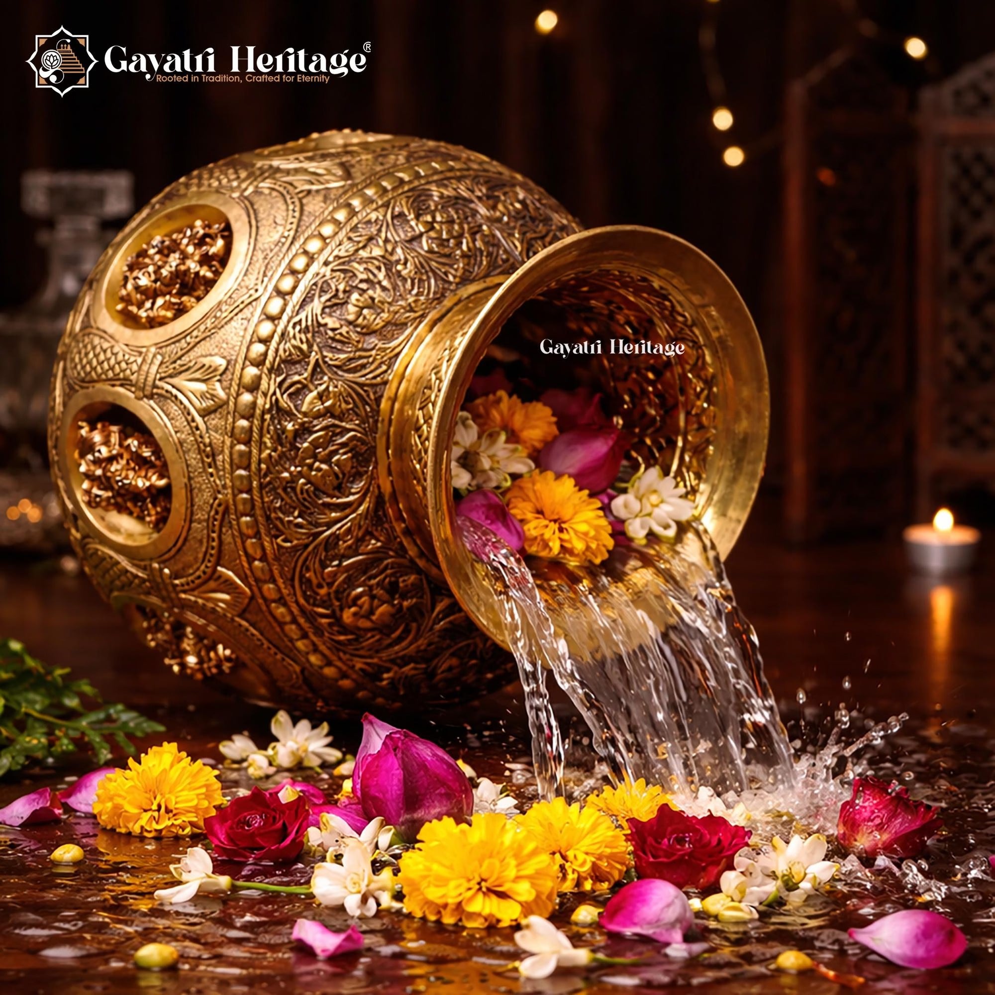 Brass Ashtalakshmi Kalash – Sacred Lakshmi Blessings Home Decor | Gayatri Heritage