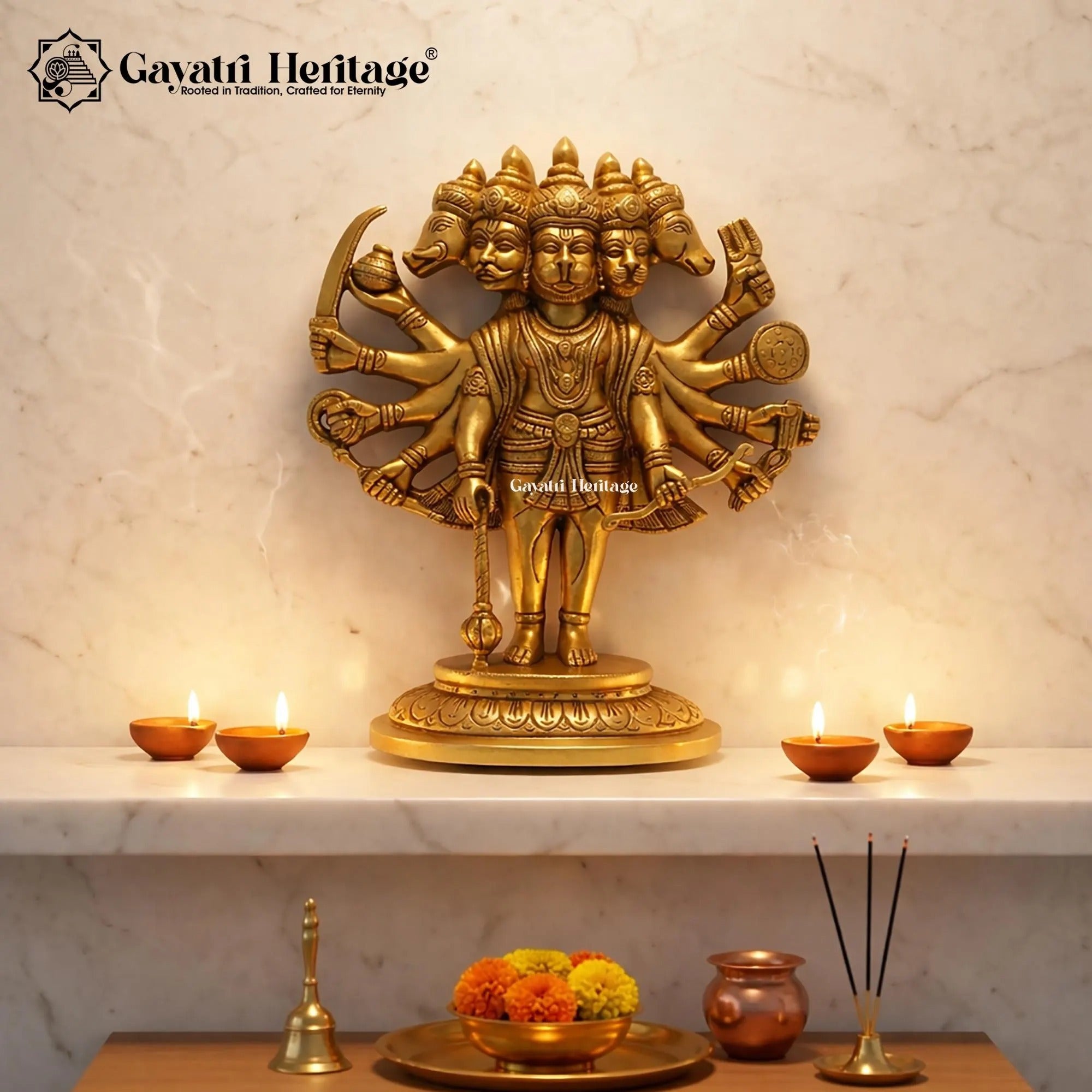 Brass Panchmukhi Hanuman – Wall Hanging Decor | Gayatri Heritage