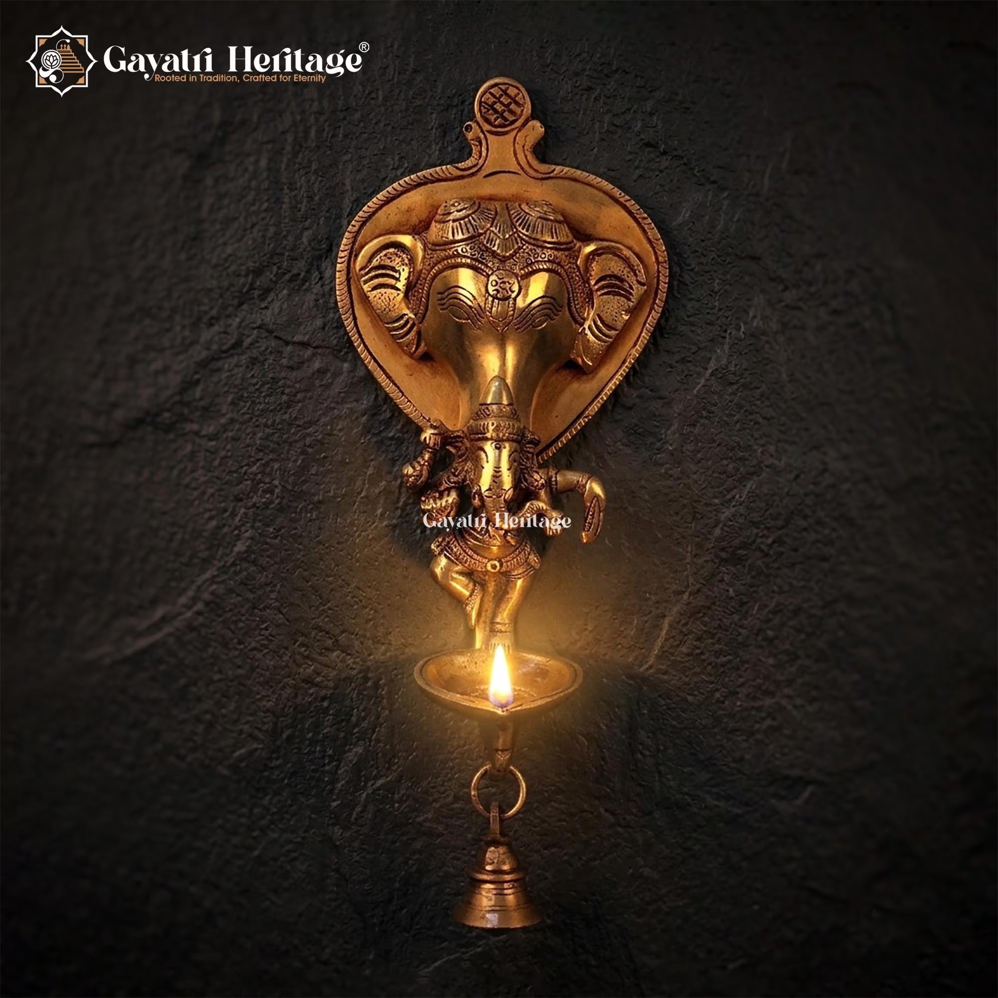 Brass Ganesh Wall Diya Bell – Temple Lighting Decor | Gayatri Heritage