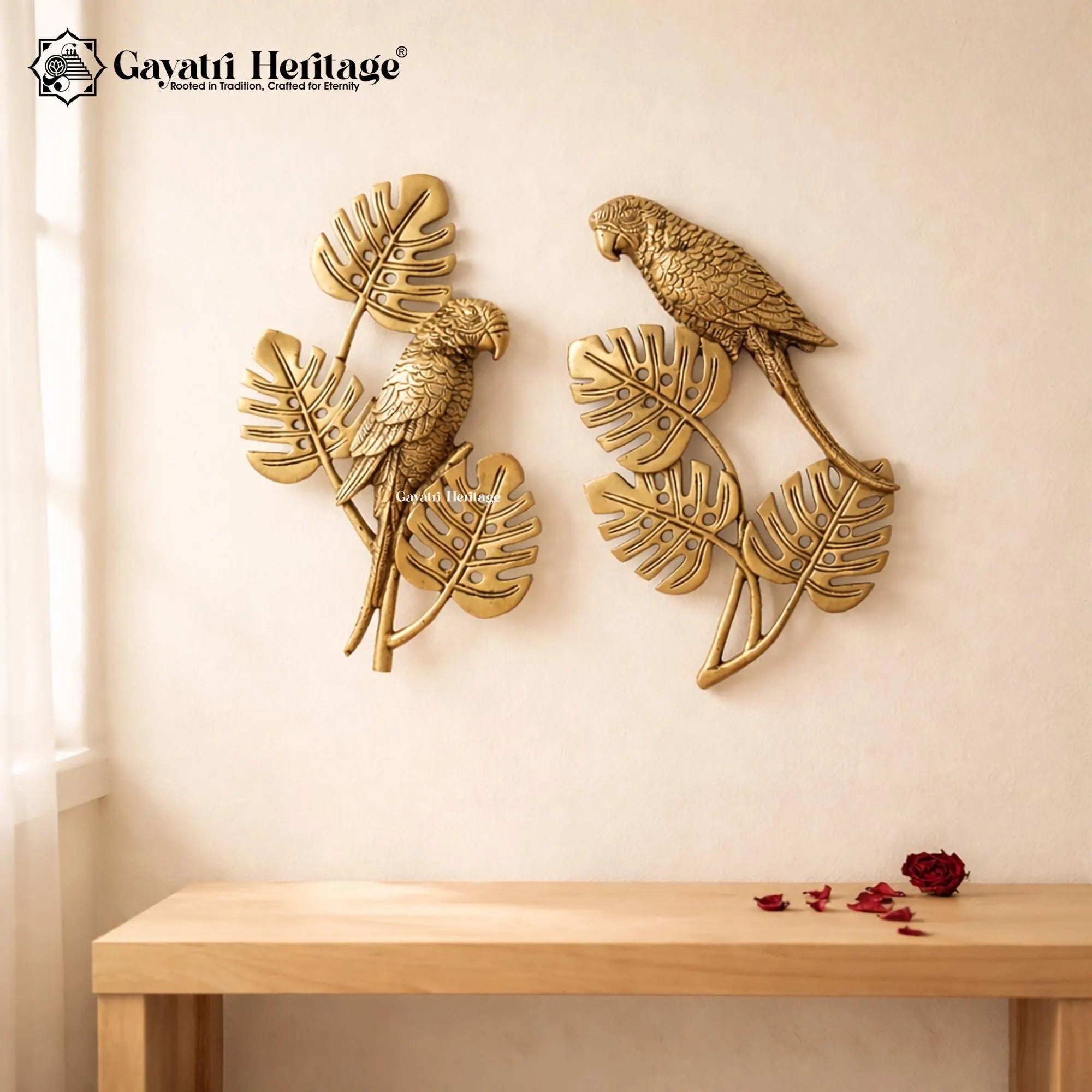 Brass Parrot on Leaf – Vintage Wall Decor | Gayatri Heritage