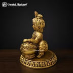Brass Laddu Gopal Statue with Butter Pot | Bal Krishna Murti | Krishna Idol for Home Temple | Pooja Decor & Spiritual Gift