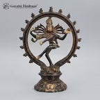 Brass Nataraja Statue – Dancing Shiva Idol | Black, Brown & Gold Finish | Handcrafted Hindu Sculpture