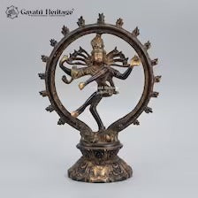 Brass Nataraja Statue – Dancing Shiva Idol | Black, Brown & Gold Finish | Handcrafted Hindu Sculpture