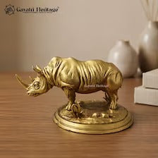 Brass Rhino Sculpture | Handcrafted Rhinoceros Statue | Vintage Animal Figurine | Indian Brass Home & Office Decor | Decorative Showpiece