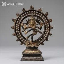Vintage Brass Nataraja Statue – Black & Gold Dancing Shiva Idol | Handcrafted Hindu Decor