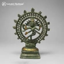 Vintage Brass Nataraja Idol – Aged Green Finish | Lattice Flame Dancing Shiva Sculpture