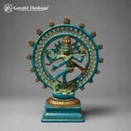 Brass Nataraja Idol – Turquoise & Gold Dancing Shiva Statue | Handcrafted Hindu Temple & Home Decor