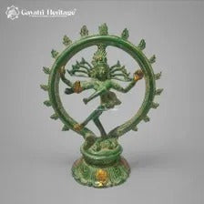 Brass Nataraja Statue – Old Dancing Shiva Sculpture with Green Patina Finish