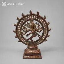 Vintage Brass Nataraja Statue – Maroon Finish with Jaali Ring Design