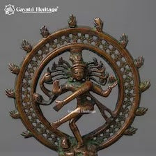 Antique Brass Nataraja Statue – Hand-Pierced Ring Design | Warm Bronze Finish