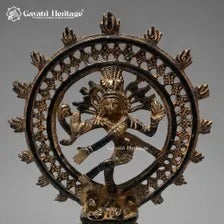 Brass Nataraja Idol – Dark Brown & Gold Finish with Ornate Cutwork Halo
