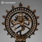 Brass Nataraja Idol – Dark Brown & Gold Finish with Ornate Cutwork Halo