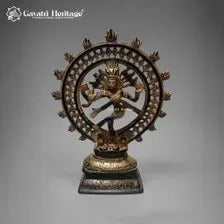 Brass Nataraja Sculpture – Dark Brown & Gold Finish with Openwork Halo & Pedestal Base