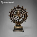 Brass Nataraja Sculpture – Dark Brown & Gold Finish with Openwork Halo & Pedestal Base