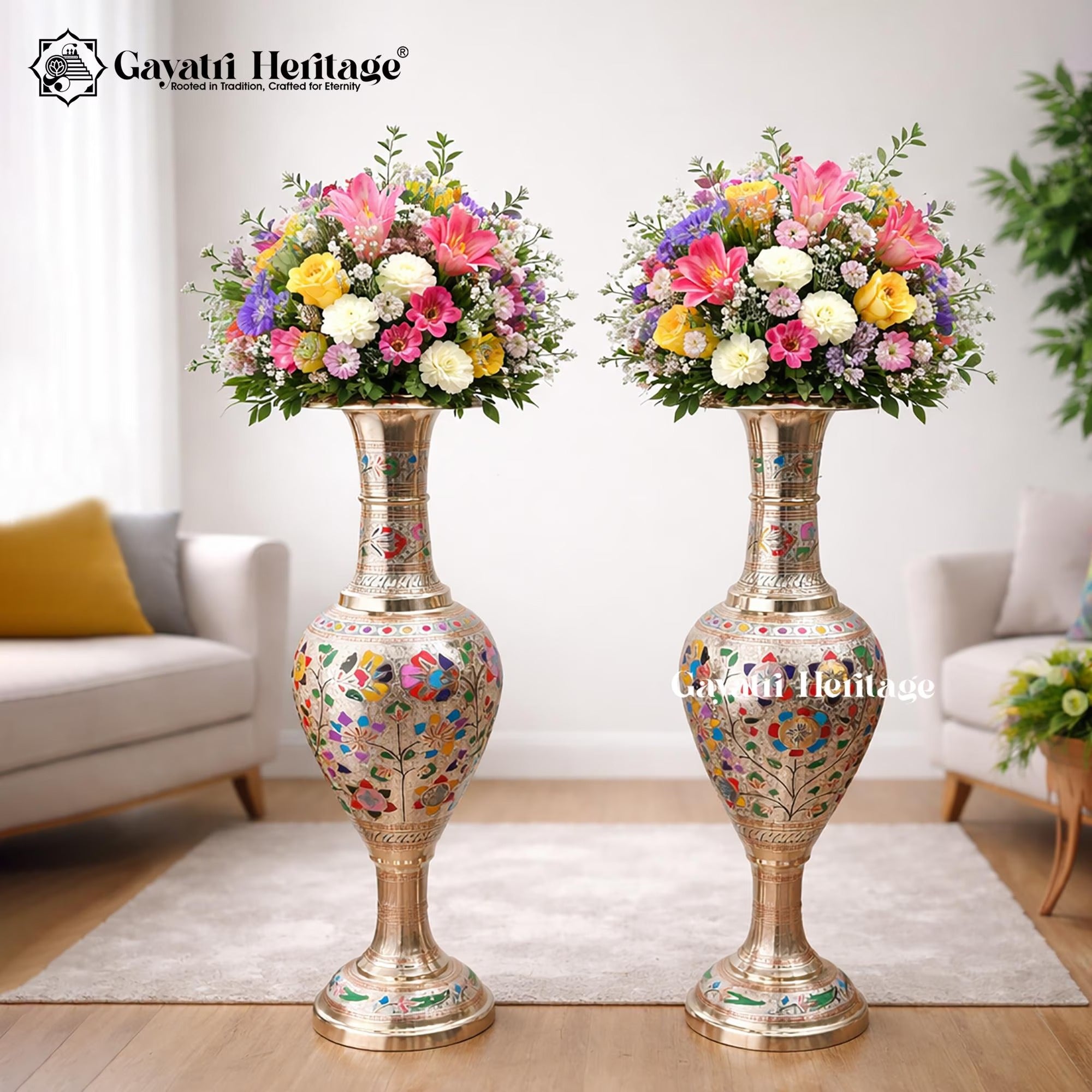 Brass Meenakari Vase – Elegant Flower Pot Decor | Gayatri Heritage