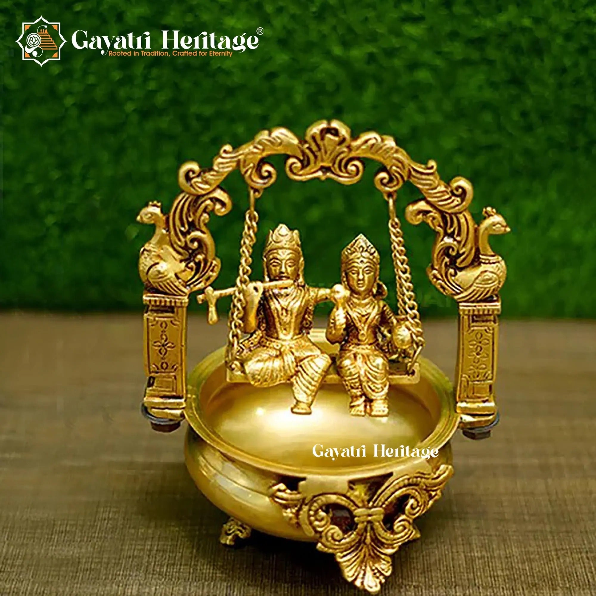 Brass Radha Krishna Jhula Urli – Spiritual Home Decor | Gayatri Heritage