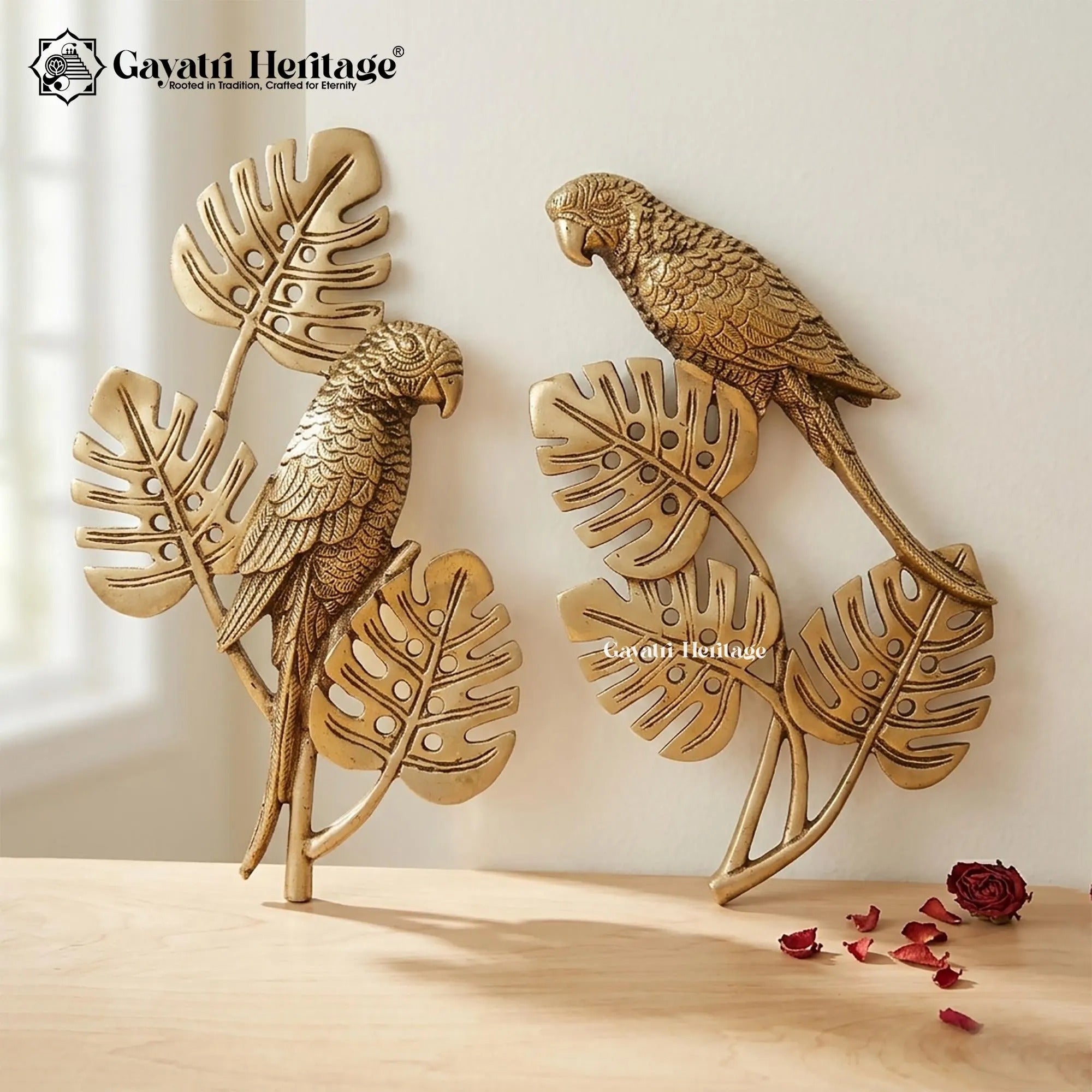 Brass Parrot on Leaf – Vintage Wall Decor | Gayatri Heritage