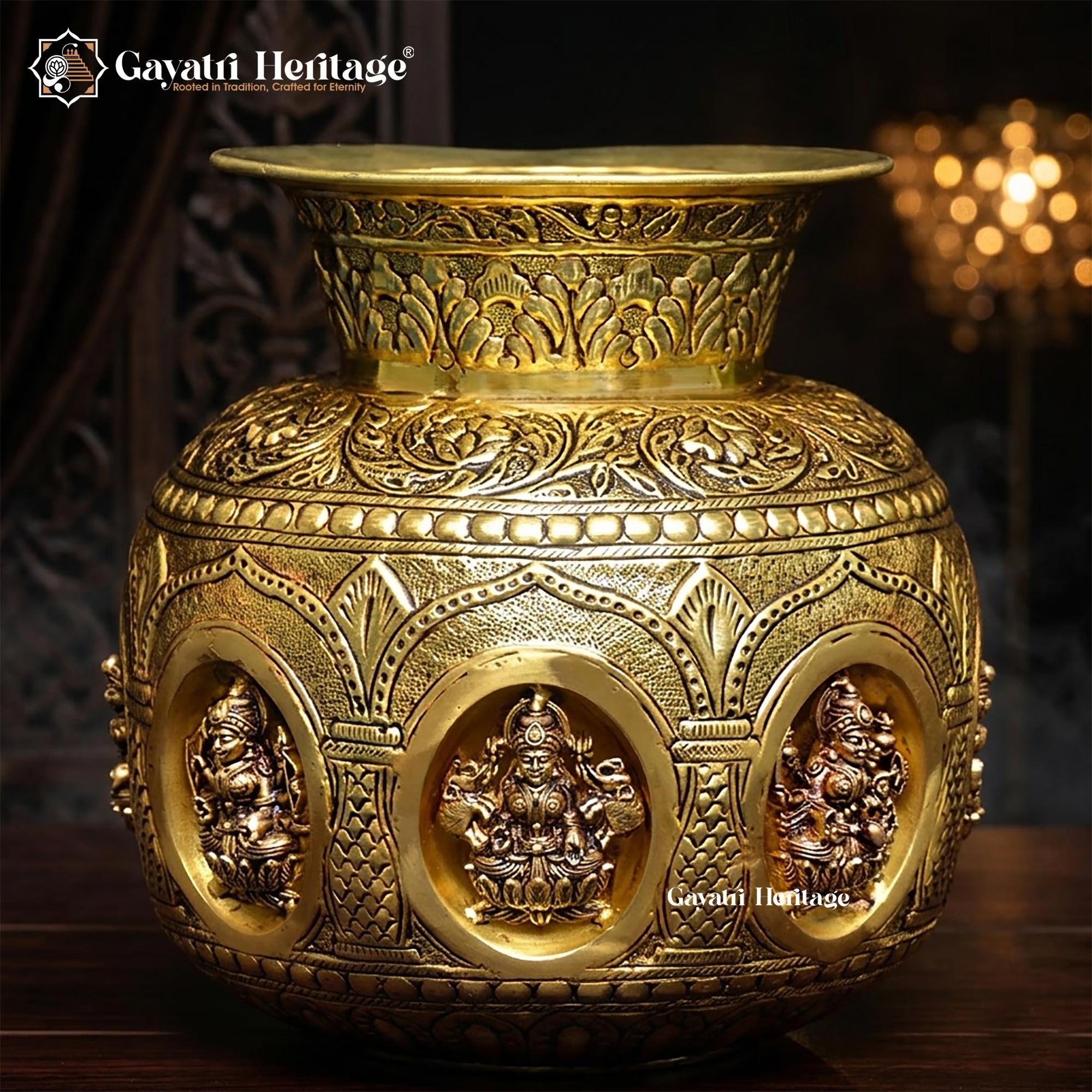 Brass Ashtalakshmi Kalash – Sacred Lakshmi Blessings Home Decor | Gayatri Heritage