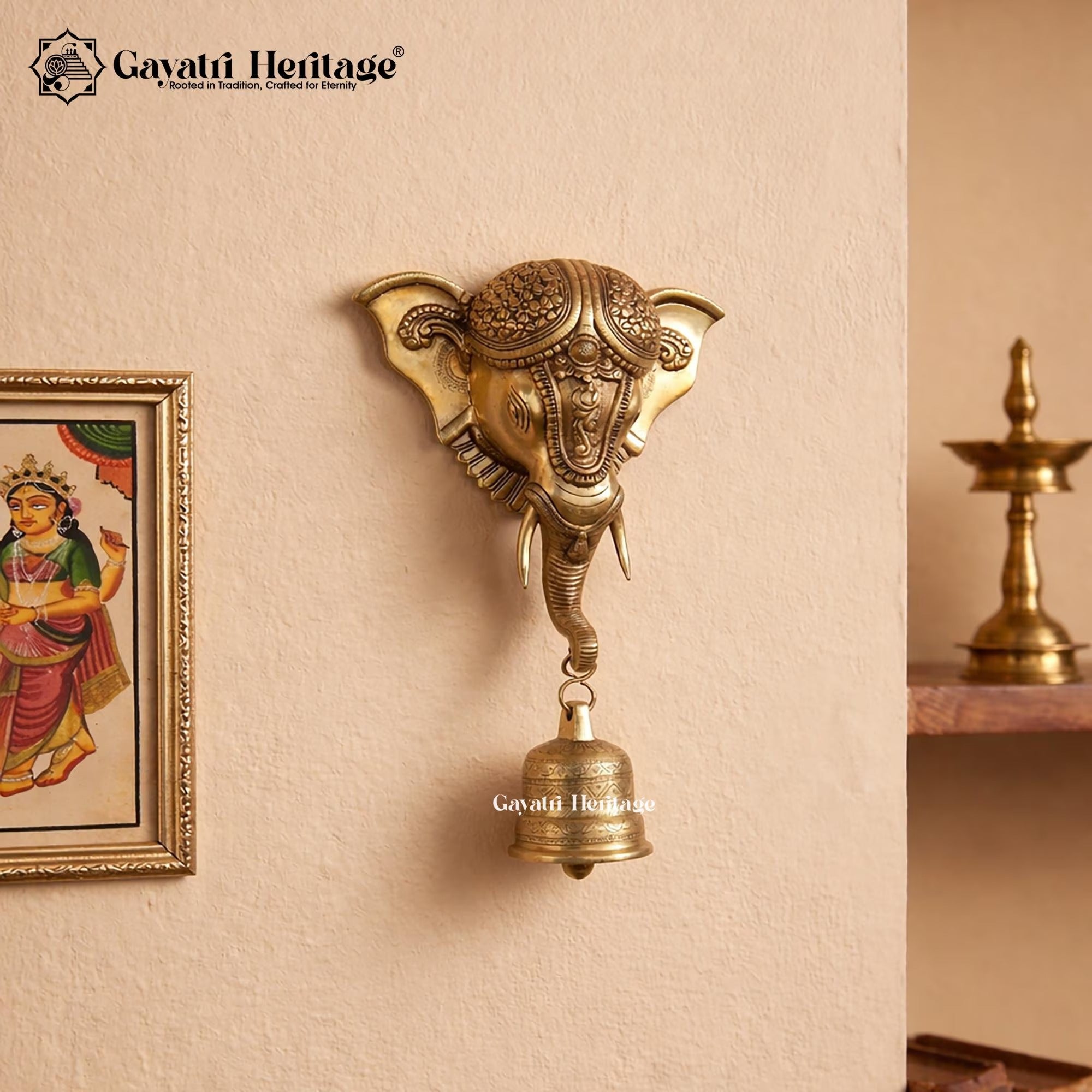 Brass Ganesh Hanging Bell – Temple Door Decor | Gayatri Heritage