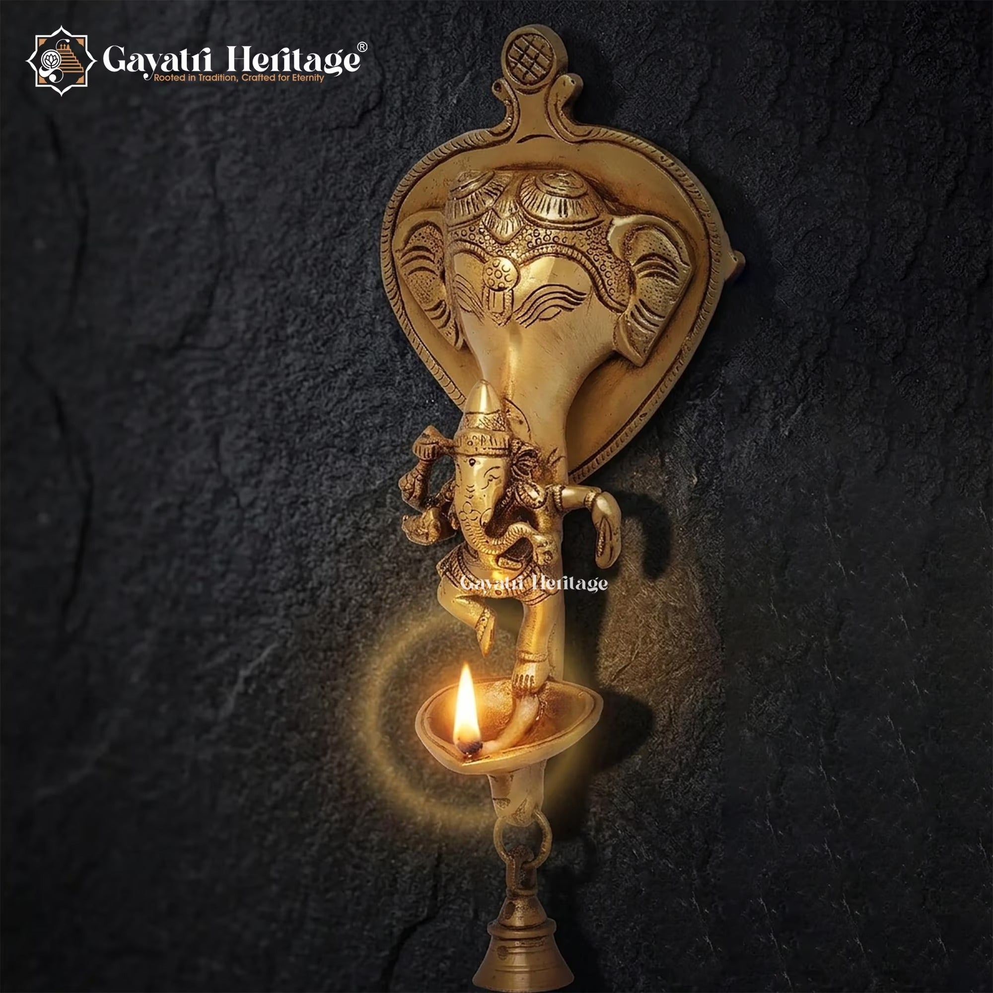 Brass Ganesh Wall Diya Bell – Temple Lighting Decor | Gayatri Heritage