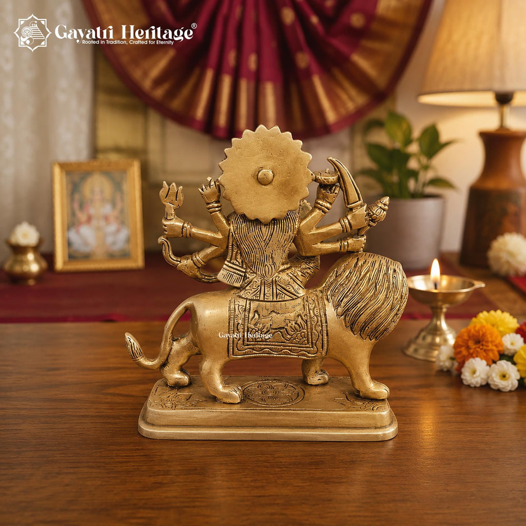 Antique Brass Durga Maa Statue with Lion | Indian Goddess Durga Sculpture
