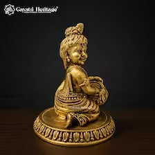 Brass Laddu Gopal Statue with Butter Pot | Bal Krishna Murti | Krishna Idol for Home Temple | Pooja Decor & Spiritual Gift