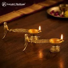 Brass Parrot Diya Set | Handcrafted Parrot Oil Lamp | Traditional Indian Brass Diya | Pooja & Festive Home Decor | Gift