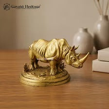 Brass Rhino Sculpture | Handcrafted Rhinoceros Statue | Vintage Animal Figurine | Indian Brass Home & Office Decor | Decorative Showpiece