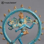 Brass Nataraja Statue – Turquoise Blue & Gold Finish | Vintage Indian Dancing Shiva Sculpture
