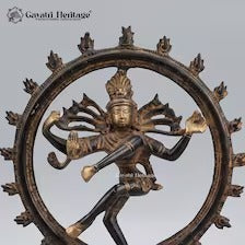 Brass Nataraja Statue – Dancing Shiva Idol | Black, Brown & Gold Finish | Handcrafted Hindu Sculpture