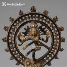 Vintage Brass Nataraja Statue – Black & Gold Dancing Shiva Idol | Handcrafted Hindu Decor