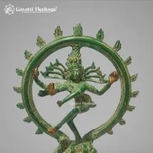 Brass Nataraja Statue – Old Dancing Shiva Sculpture with Green Patina Finish