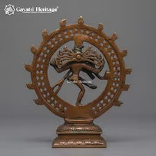 Antique Brass Nataraja Statue – Hand-Pierced Ring Design | Warm Bronze Finish