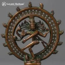 Brass Nataraja Statue – Twin Ring Cutwork Design with Aged Copper Green Patina