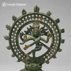 Vintage Brass Nataraja Idol – Aged Green Finish | Lattice Flame Dancing Shiva Sculpture