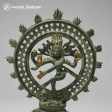 Vintage Brass Nataraja Idol – Aged Green Finish | Lattice Flame Dancing Shiva Sculpture