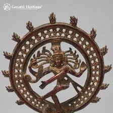 Vintage Brass Nataraja Statue – Maroon Finish with Jaali Ring Design