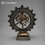 Brass Nataraja Idol – Dark Brown & Gold Finish with Ornate Cutwork Halo