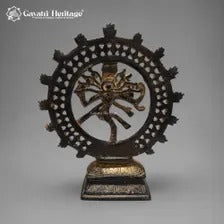 Brass Nataraja Idol – Dark Brown & Gold Finish with Ornate Cutwork Halo