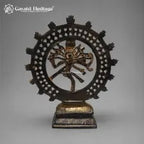 Brass Nataraja Sculpture – Dark Brown & Gold Finish with Openwork Halo & Pedestal Base