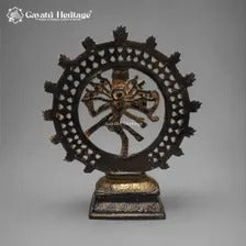 Brass Nataraja Sculpture – Dark Brown & Gold Finish with Openwork Halo & Pedestal Base