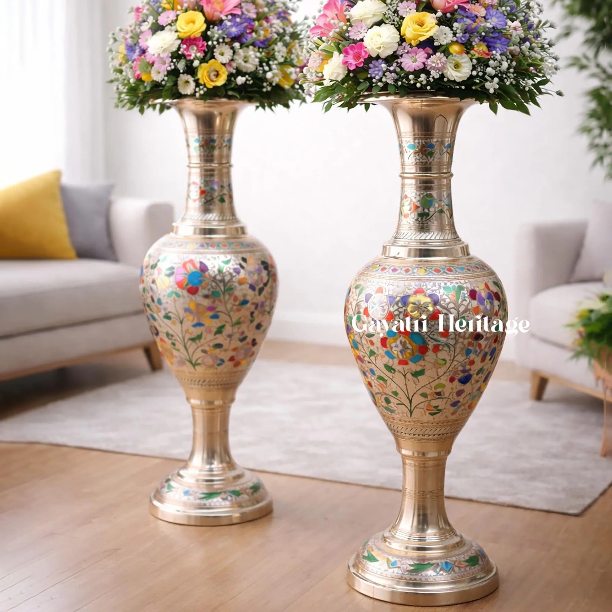 Brass Meenakari Vase – Elegant Flower Pot Decor | Gayatri Heritage