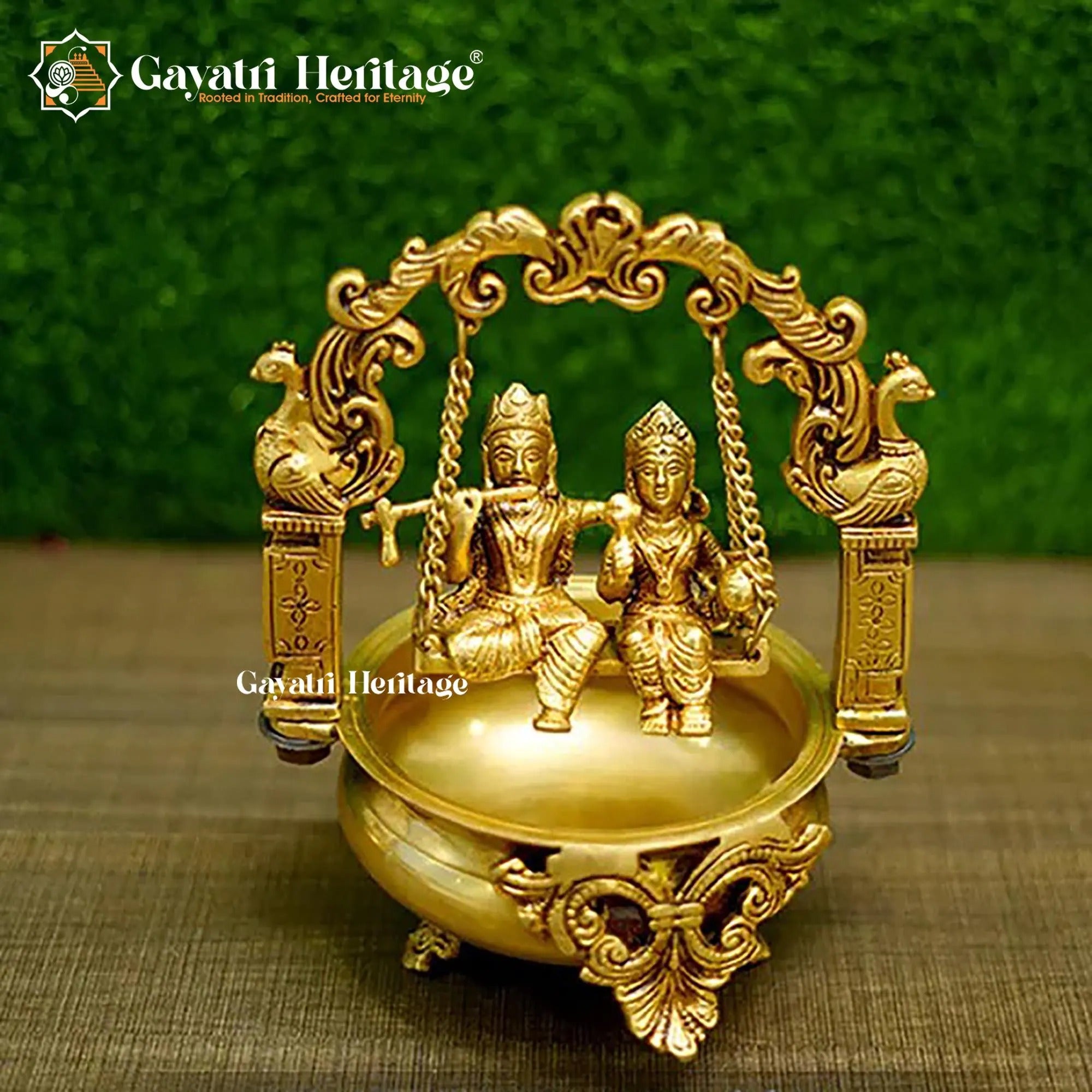 Brass Radha Krishna Jhula Urli – Spiritual Home Decor | Gayatri Heritage