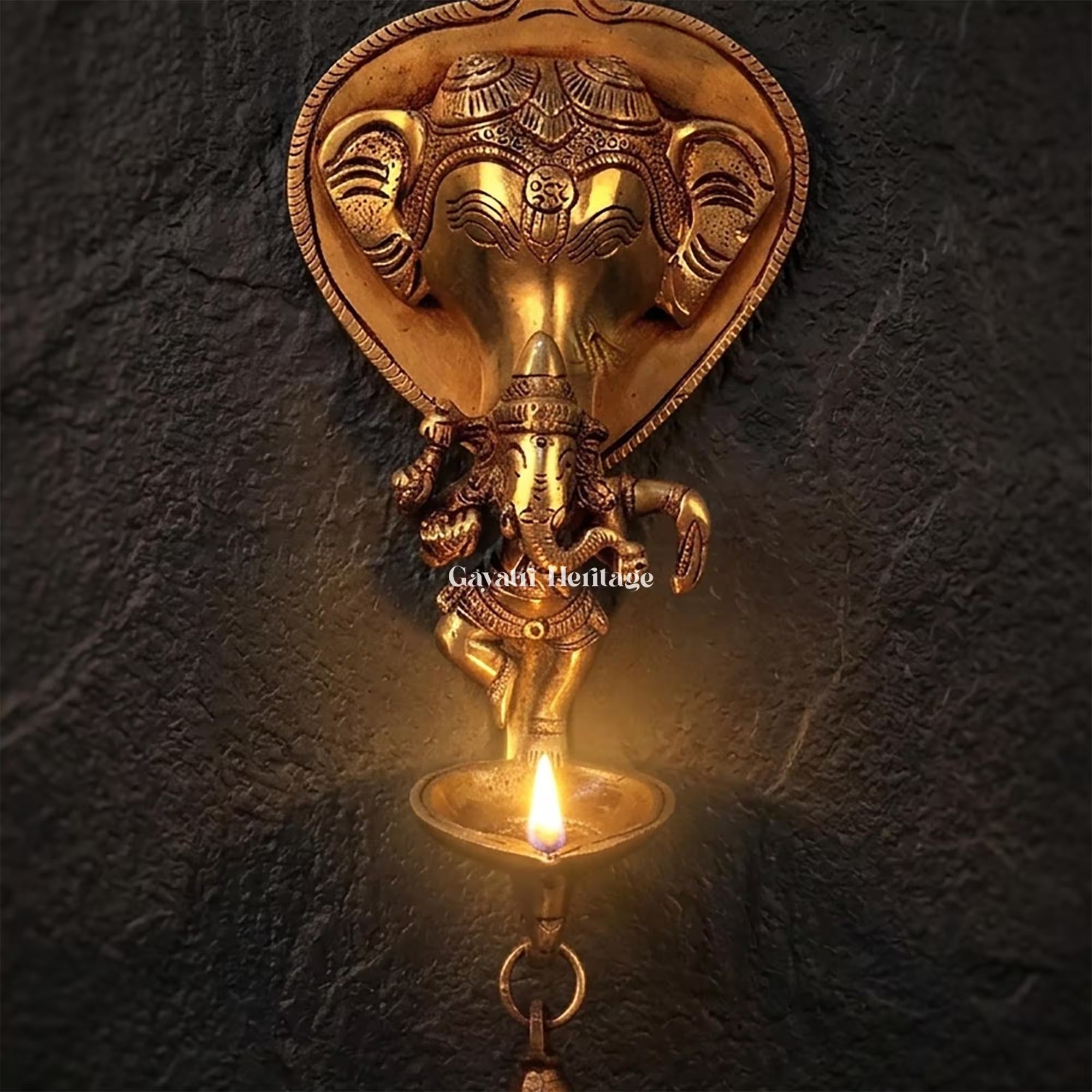 Brass Ganesh Wall Diya Bell – Temple Lighting Decor | Gayatri Heritage