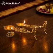 Brass Parrot Diya Set | Handcrafted Parrot Oil Lamp | Traditional Indian Brass Diya | Pooja & Festive Home Decor | Gift